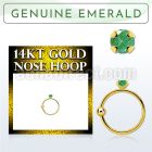 ghge10 14kt gold nose hoop w a 2mm prong set emerald stone