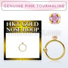 ghge3 14kt gold nose hoop w a prong set pink tourmaline stone