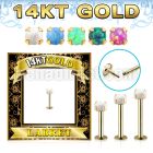 glbo 14k gold labret w thread less top w synthetic opal