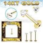 glbzh 14k gold labret 3mm prong set heart cubic zirconia (cz) stone
