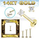 glbzq 14k gold labret 3mm prong set square cubic zirconia (cz) stone