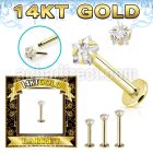 glbzsr 14k gold labret 3mm prong set star cubic zirconia (cz) stone