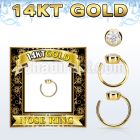 gnrz3 solid 14k gold nose ring w 3mm round cz top