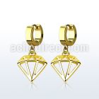 gold pvd plated steel huggies w diamond dangling 