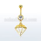 gold pvd steel belly banana w 8mm jewel ball w diamond