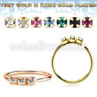 gpnham8 18k gold plated 925 silver seamless nose ring 1.5mm prong set clear crystals