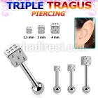 hexfd 316l steel triple tragus piercing w 2 5 4mm steel dice