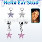 hexvd44 plain 925 silver helix ear stud w a dangling flower czs