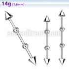 indsh15 316l steel industrial barbell with 5mm cones 4mm balls