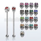 indsh23 316l steel industrial barbell w skull w crystal eyes