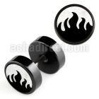 ipls4 black 316l steel fake plug with laser edged flames logo