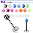 lbbeb3 316l steel labret with 3mm acrylic uv beach ball
