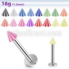 lbbecn3 316l steel labret with 3mm acrylic uv beach cone