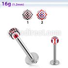 lbdxu steel labret w a 3mm acrylic ball w checker pattern