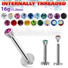 lbic 16g 316l steel labret with 2 5mm bezel set jewel ball