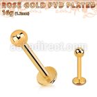 lbttb3 rose gold pvd plated 316l steel labret, w a 3mm ball