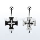 mcd419b steel belly banana w two color multi crystal iron cross
