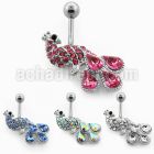 mcd443 316l steel belly banana with peacock w crystal big tail