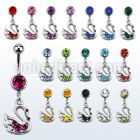 mcd472 316l steel belly banana with jewel ball crystal swan