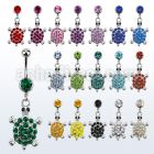 mcd574 316l steel belly banana with turtle w crystals