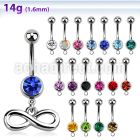 mcd618 316 steel belly banana w a dangling infinity symbol