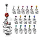 mcd721 316l steel belly banana w dangling dragon w crystal eyes