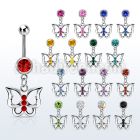 mcd760 steel belly banana w dangling butterfly w crystals