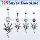mcdvd12 316l steel cz belly banana w dangling silver fairy
