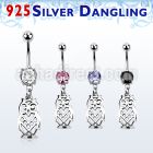 mcdvd15 316l steel belly banana w dangling sterling silver owl