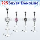 mcdvd22 steel belly banana w round cz silver plain anchor