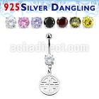 mcdvd26 steel cz belly banana silver dangling chinese word