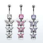 mcdz289 316l steel belly banana w a chain of 3 cz butterflies