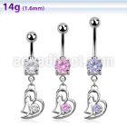 mcdz373 316l banana with bezel 2 ball 2 hearts w round cz