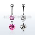 mcdz529 316l steel belly banana with round prong cz heart cz