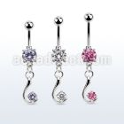 mcdz730 steel belly banana w a dangling w a single cz stone 