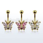 mdgz321 gold anodized belly banana w a crystal studded butterfly