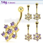 mdgz347 gold anodized belly banana w a swirl flower design w cz