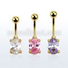 mdgz526 gold 316l steel belly banana w an 7x5mm oval cz stone