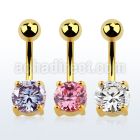 mdgz527 gold steel belly banana w 7mm round prong set cz stone