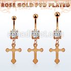 mdrzcro rose gold steel belly banana w cz vintage cross
