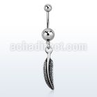 msd638 316l steel belly banana w a dangling curved feather