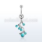 msd695 316l plain steel belly banana w vine turquoise balls
