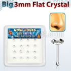 nbfb16c box of silver nose bones with 3mm clear crystal tops