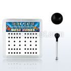 nbkbbx2 box w silver nose bones, w 2mm black plated ball tops