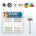 nblgx3 box of silver nose bones w sexy star cherry checkered