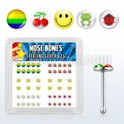 nblgx5 box of silver nose bones with assorted cute logo styles