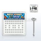 nbsqbxc box of silver nose bones with square clear crystals