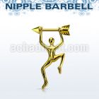 nptd14 gold pvd plated nipple barbell arrow hanging man 