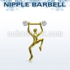 nptd15 gold pvd plated nipple barbell w crystals hanging man 