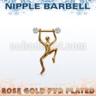 npttd15 rose gold steel nipple barbell w crystals hanging man 